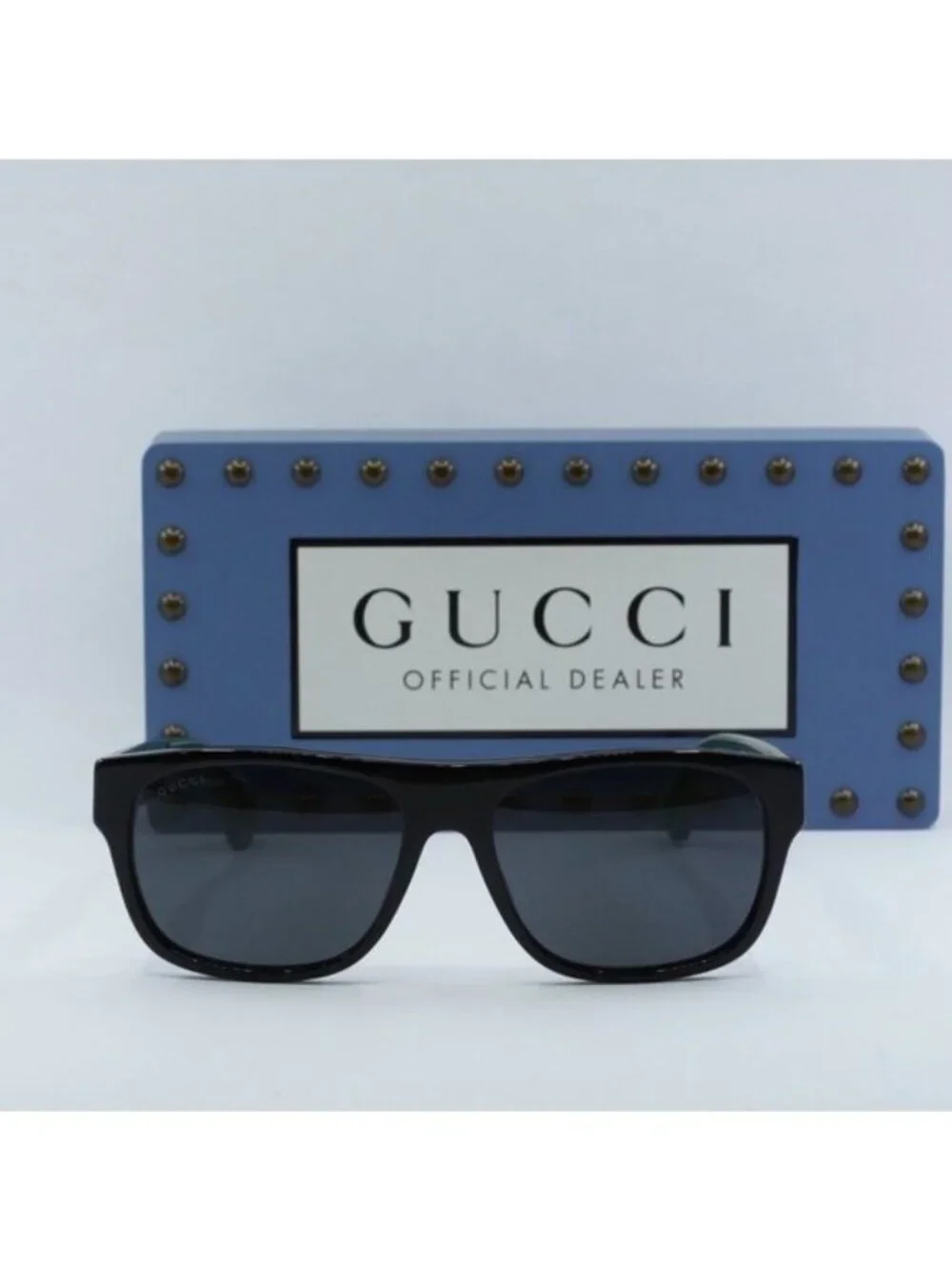 Gucci GG0341S 001 Square Sunglasses - Black and Green with Red Stripe\Grey